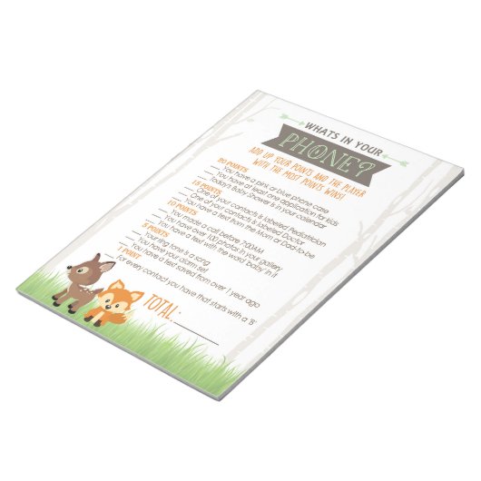 What's In Your Phone Woodland Baby Shower Game ノートパッド (アングル)