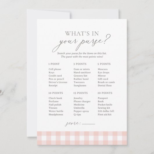 What's in Your Pink Gingham Baby Shower Game 招待状 (正面)