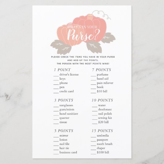 What's in Your Pink Pumpkin Baby Shower Game (正面)