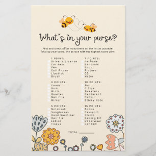 What's In Your Poward Bee Baby Shower Game Card
