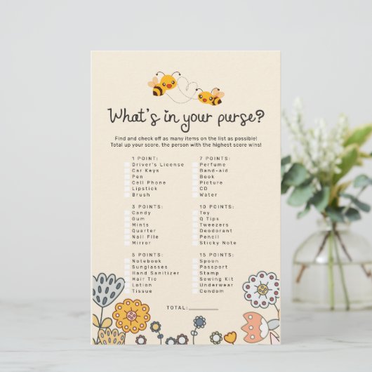 What's In Your Poward Bee Baby Shower Game Card (スタンド正面)