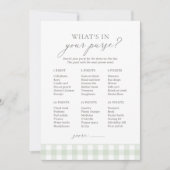 What's In Your Poward Sage Gingham Baby Shower Gam 招待状 (正面)