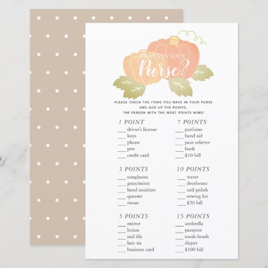 What's in Your Pumpkin Baby Shower Game (正面/裏面)