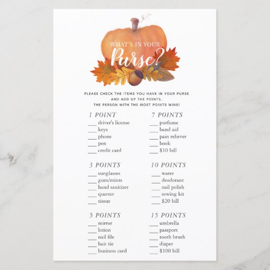 What's in Your Pumpkin Baby Shower Game (正面)