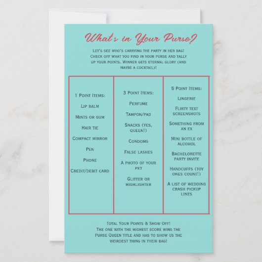 What's in Your Purse? Bachelorette Party Game (正面)