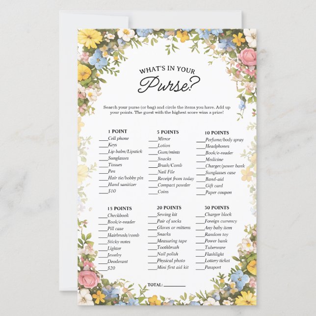 What's in your Purse Bridal Floral Party Game (正面)