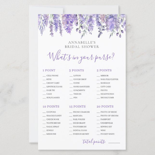 What's In Your Purse Bridal Shower Game (正面)