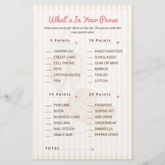 What's in your Purse Bridal Shower Game  (正面)