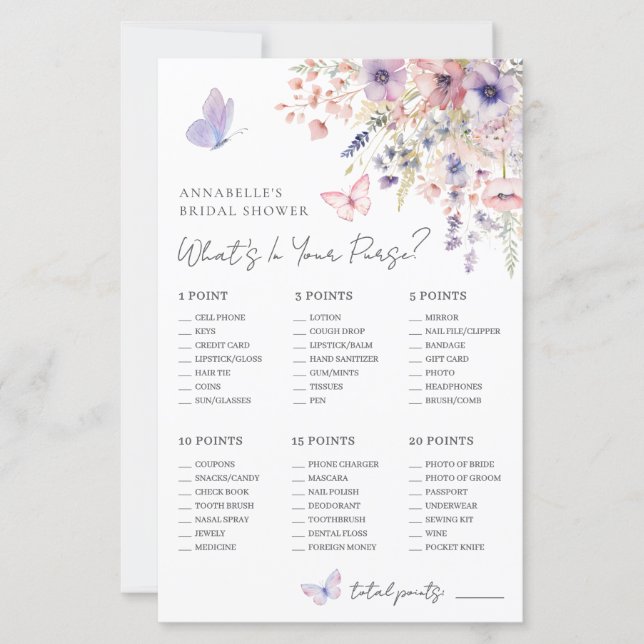 What's In Your Purse Bridal Shower Game (正面)