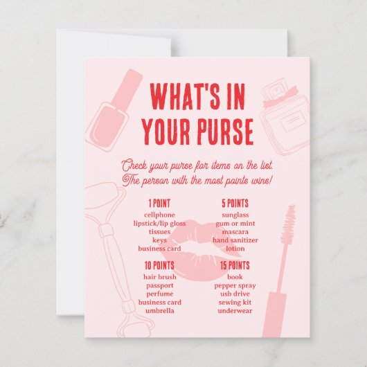 What's in Your Purse Bridal Shower Game Spa Pajama (正面)