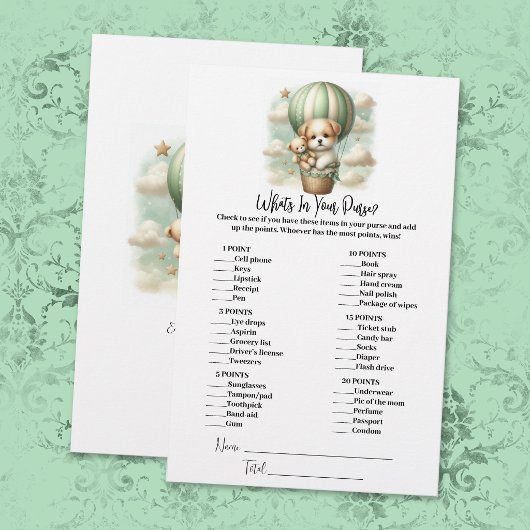 What's In Your Purse Puppy Baby Shower Game Card 便箋