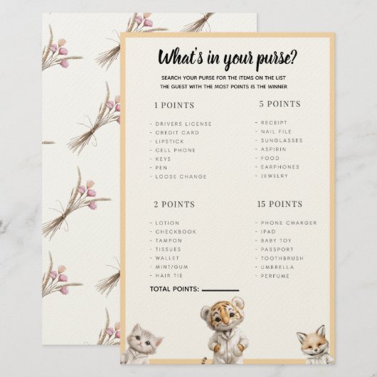 Whats in your purse? Whimsical Pajama Animals 便箋 (正面/裏面)