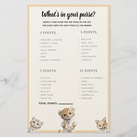 Whats in your purse? Whimsical Pajama Animals 便箋 (正面)