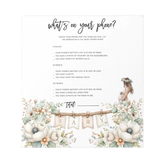 Whats on your phone? Baby Shower Game ノートパッド (正面)