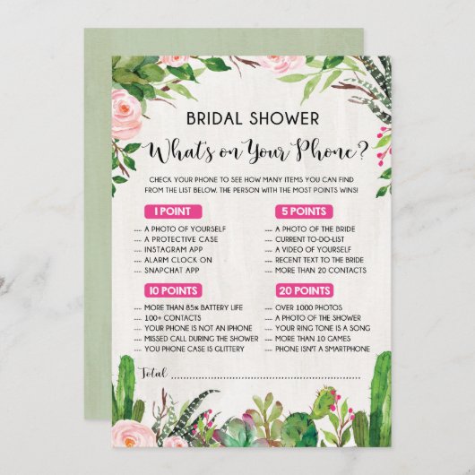 What's on Your Phone Fiestaブライダルシャワーゲーム 招待状 (正面/裏面)