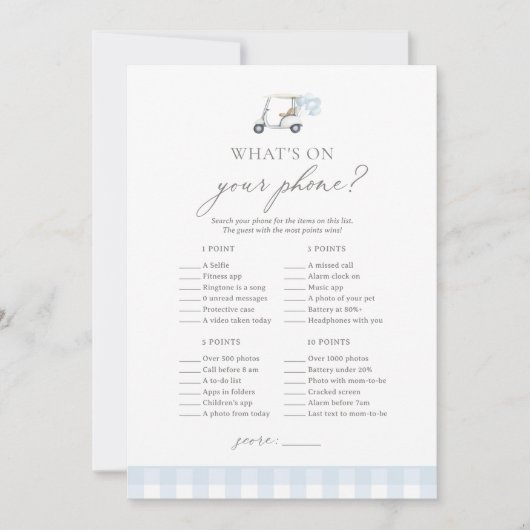 What's on Your Phone Golf Shower Game 招待状 (正面)