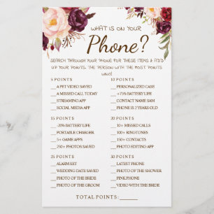 What's on your Phone Marsala Shawer Game Cardの略 チラシ