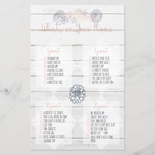 What's on your Phone Navy赤面ブライダルシャワーゲーム (正面)