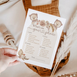 What's On Your Phone Twins Bear Baby Showerゲーム 招待状