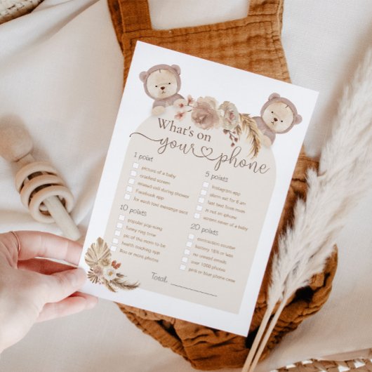 What's On Your Phone Twins Bear Baby Showerゲーム 招待状