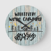 What's We Camping Wooden Planks 素朴 おもしろい ラウンド壁時計 (正面)