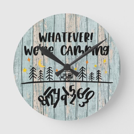 What's We Camping Wooden Planks 素朴 おもしろい ラウンド壁時計 (正面)
