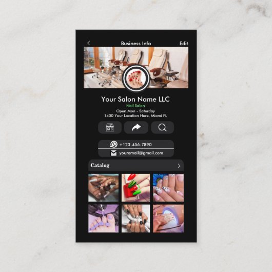 WhatsAppブラックネイルサロンソーシャルメディアQR 名刺 (正面)