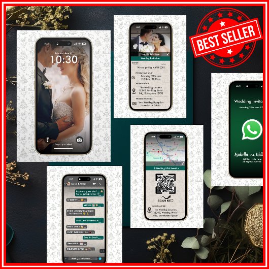 WhatsApp iPhoneチャット風 ウェディングQRコード 三つ折り招待状