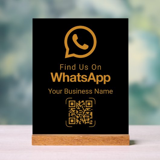 WhatsApp QR Code Business Contact Black Gold アクリルサイン (ニュートラル)