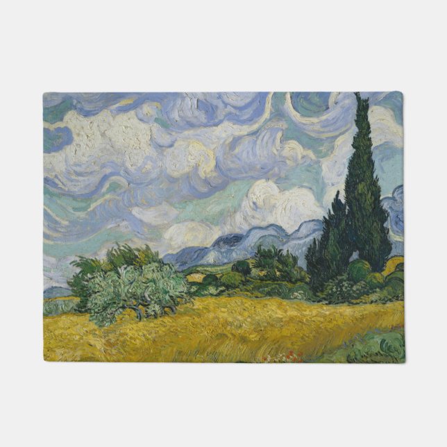Wheat Field with Cypresses, Oil Painting, Van Gogh ドアマット (正面)