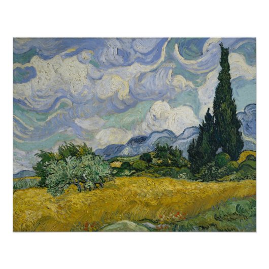 Wheat Field with Cypresses, Oil Painting, Van Gogh ポスター (正面)
