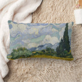 Wheat Field with Cypresses, Oil Painting, Van Gogh ランバークッション (ブランケット)