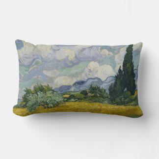Wheat Field with Cypresses, Oil Painting, Van Gogh ランバークッション