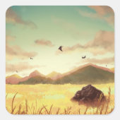 Wheat fields at sunrise スクエアシール (正面)