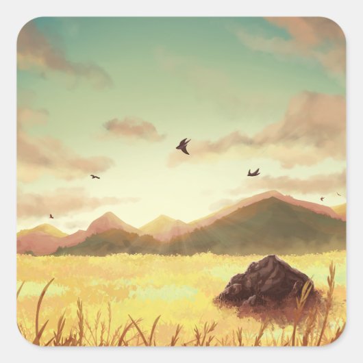 Wheat fields at sunrise スクエアシール (正面)