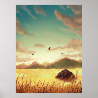 Wheat fields at sunrise ポスター