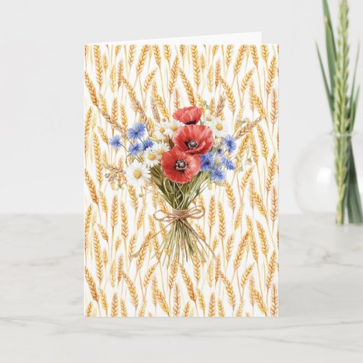 Wheat Red Poppies Daisies Floral カード (正面)
