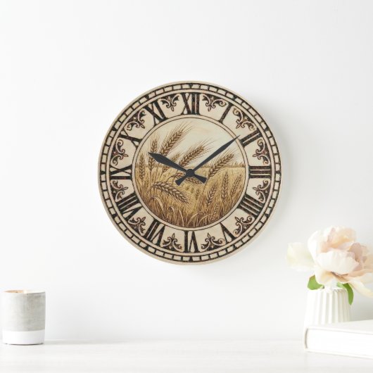 Wheat Wall Clock | Farmhouse Decor  ラージ壁時計 (ホーム)