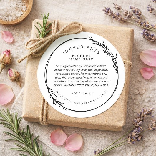Wheat Wreath Modern Ingredients Label Stickers ラウンドシール