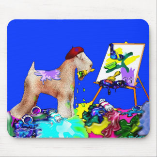 Wheaten Terrier Artist (Blue Bkgd) マウスパッド