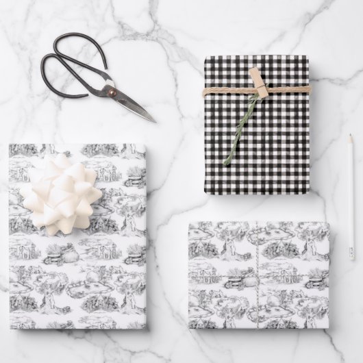 WHEATEN Terrier Black Toile & Ginghamギフトシート ラッピングペーパーシート (正面)