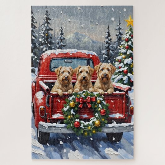 Wheaten Terrier Christmas Red Truck Holiday Gift ジグソーパズル (縦)