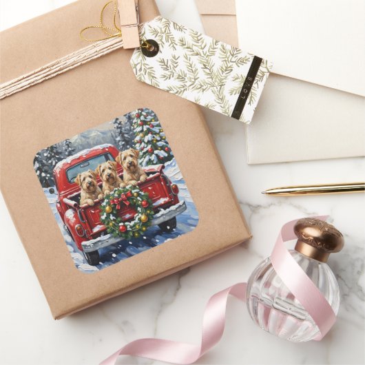 Wheaten Terrier Christmas Red Truck Holiday Gift スクエアシール (ギフト)