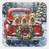 Wheaten Terrier Christmas Red Truck Holiday Gift スクエアシール (正面)