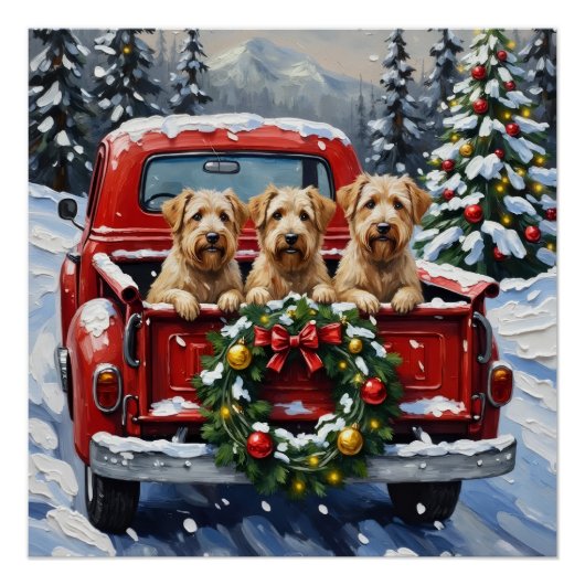 Wheaten Terrier Christmas Red Truck Holiday Gift ポスター (正面)