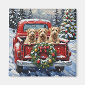 Wheaten Terrier Christmas Red Truck Holiday Gift マグネット (正面)