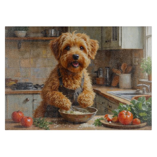 Wheaten Terrier Cooking in Kitchen カッティングボード (正面)