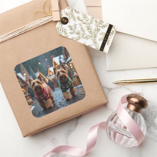 Wheaten Terrier Dogs Christmas Snow Holiday  スクエアシール (ギフト)