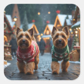 Wheaten Terrier Dogs Christmas Snow Holiday  スクエアシール (正面)