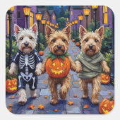 Wheaten Terrier Dogs In Halloween Cotumes スクエアシール (正面)